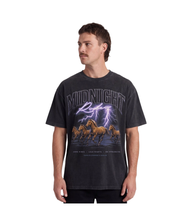 TEAMLTD MENS STAMPEDE OVERSIZED SHORT SLEEVE TEE ACID BLACK