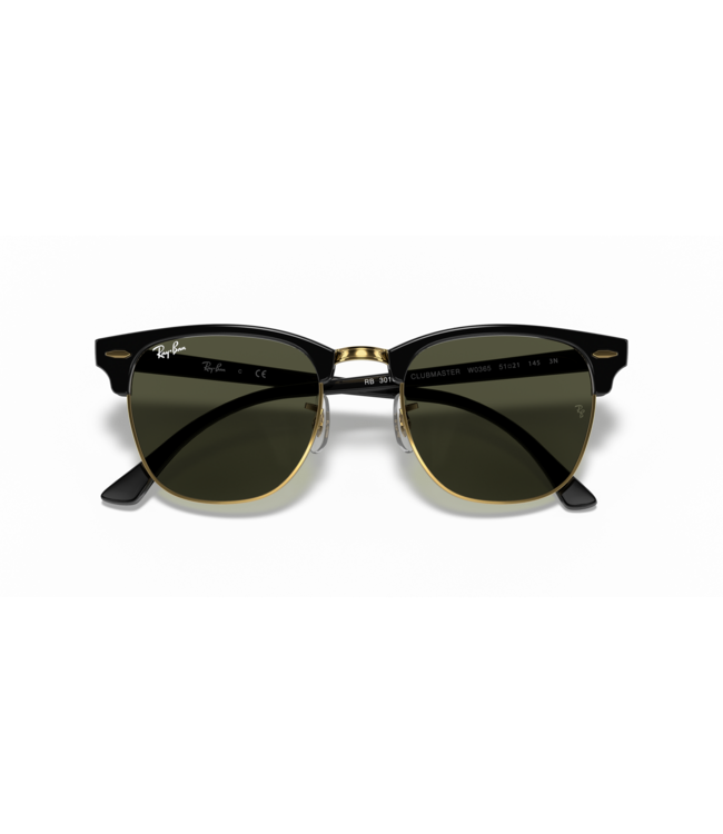 RAY-BAN CLUBMASTER SUNGLASSES BLACK ON ARISTA w/ G-16 GREEN 55