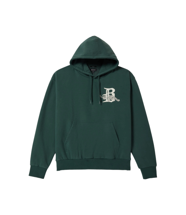 BRIXTON MENS PREDATOR RELAXED PULLOVER HOODIE PRIMAL GREEN WORN