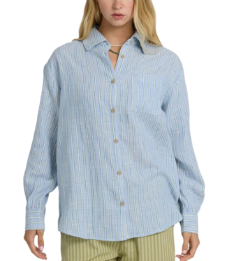 BILLABONG WOMENS WANDERER PRINTED WOVEN LONG SLEEVE SHIRT TWILIGHT BLUE