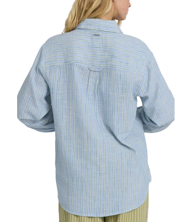 BILLABONG WOMENS WANDERER PRINTED WOVEN LONG SLEEVE SHIRT TWILIGHT BLUE