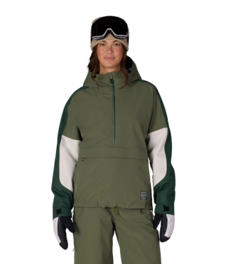 686 686 WOMENS OUTLINE SHELL ANORAK FATIGUE GREEN COLOURBLOCK 2027