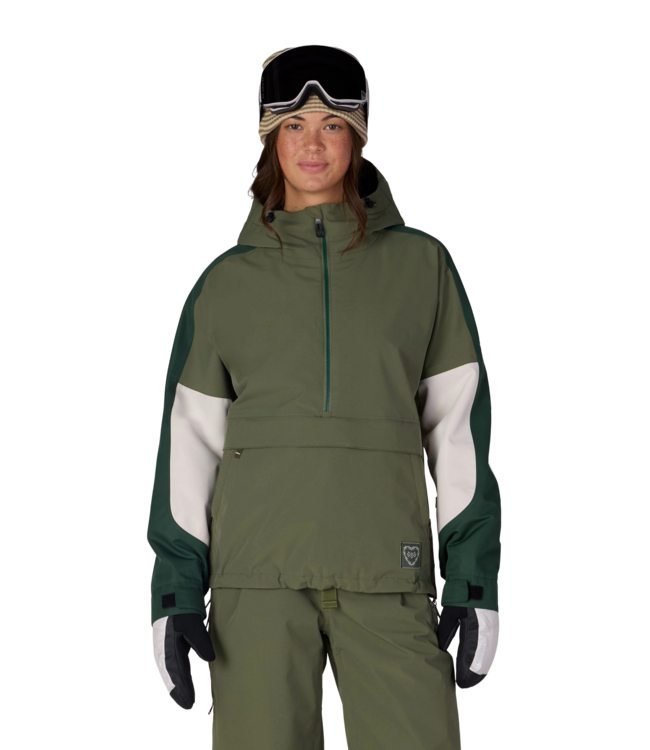 686 WOMENS OUTLINE SHELL ANORAK FATIGUE GREEN COLOURBLOCK 2027