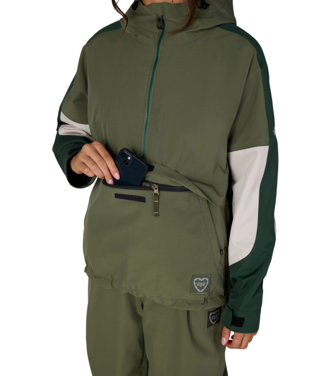 686 WOMENS OUTLINE SHELL ANORAK FATIGUE GREEN COLOURBLOCK 2027