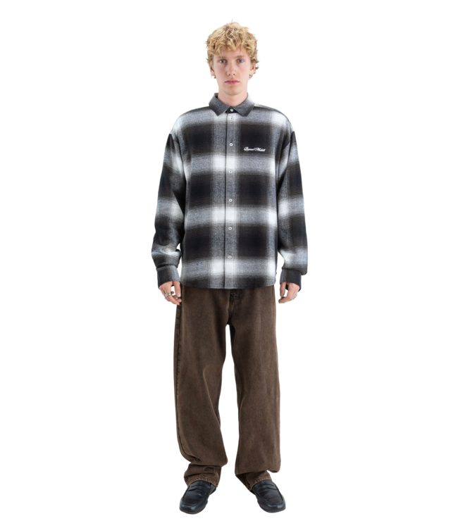 BEYOND MEDALS MENS FADED CHECK SHIRT BLACK 2027