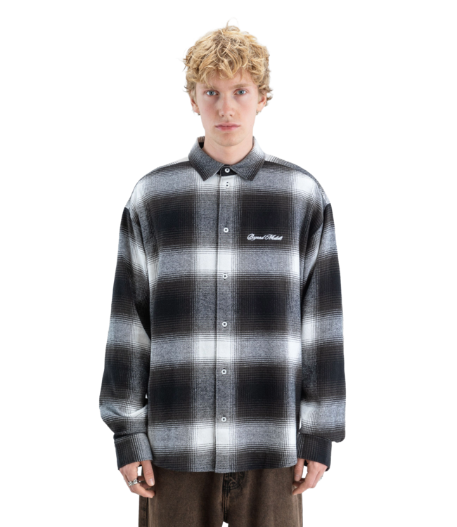 BEYOND MEDALS MENS FADED CHECK SHIRT BLACK 2027