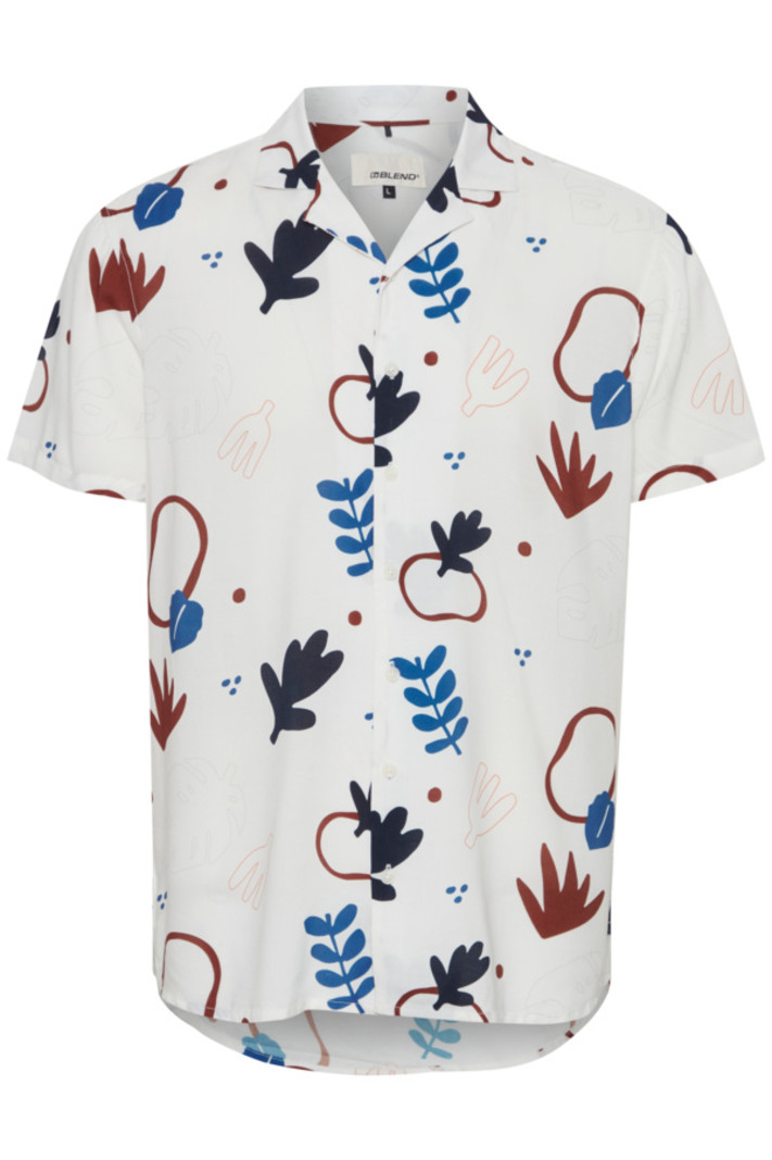 Blend Camp Collar Shirt With Leaf Pattern