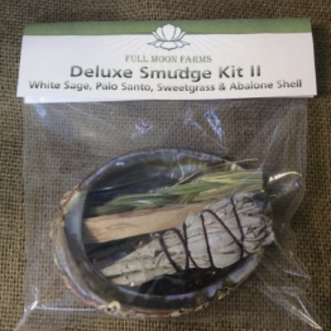 Deluxe Smudge Sage Kit Set 2 (Sage Palo Sweetgrass & Abalone Shell) - Full Moon Farms