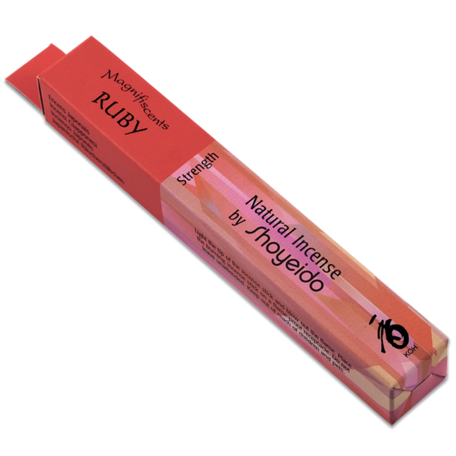 Natural Incense - Ruby (Strength) Cinnamon Sandalwood Saussurea Patchouli - 30 Sticks, 9g-Shoyeido
