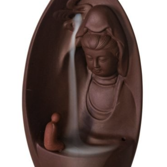 Backflow Reverse Flow Incense Cone Stick Burner Holder - Kwan Yin Waterfall Clay