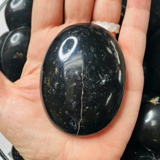 Black Tourmaline Palm Pillow Pocket Stone - Large