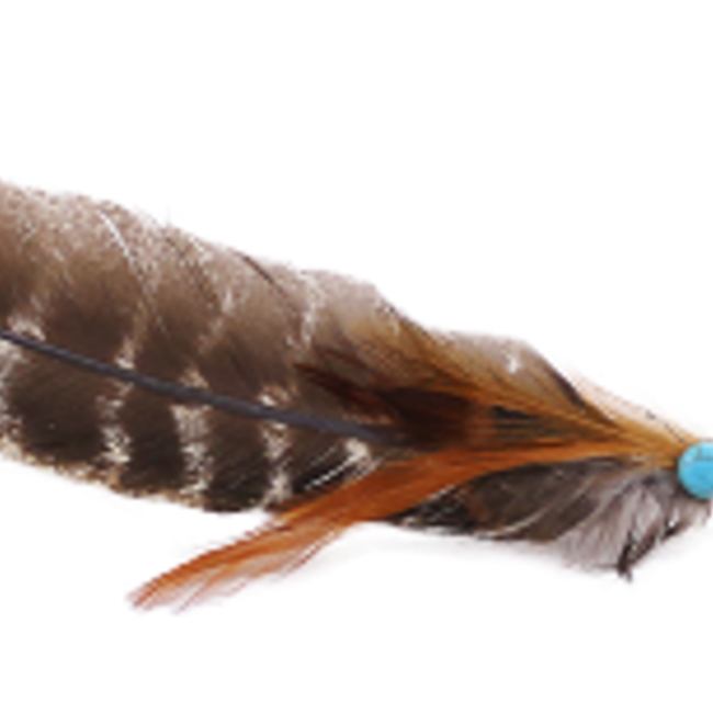 Dark Brown and Light Brown Smudge/Sage Turkey Feather with Turquoise Bead  (10-12")