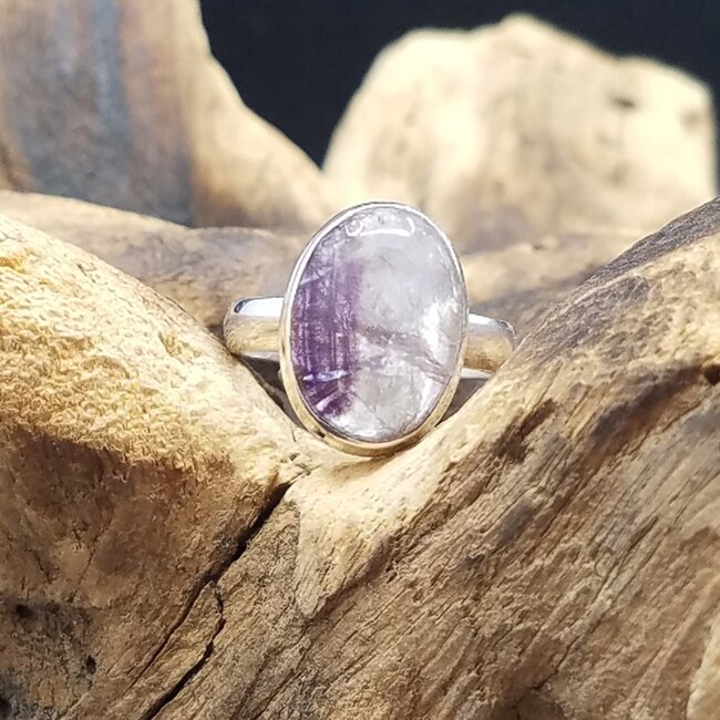 Purple Fluorite Sterling Silver Oval Ring - Size 6.5