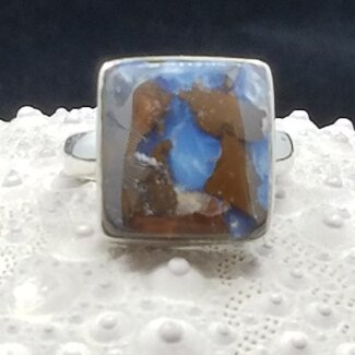 Boulder Opal Rings - Size 6.5 Square Bezel Set - Sterling Silver