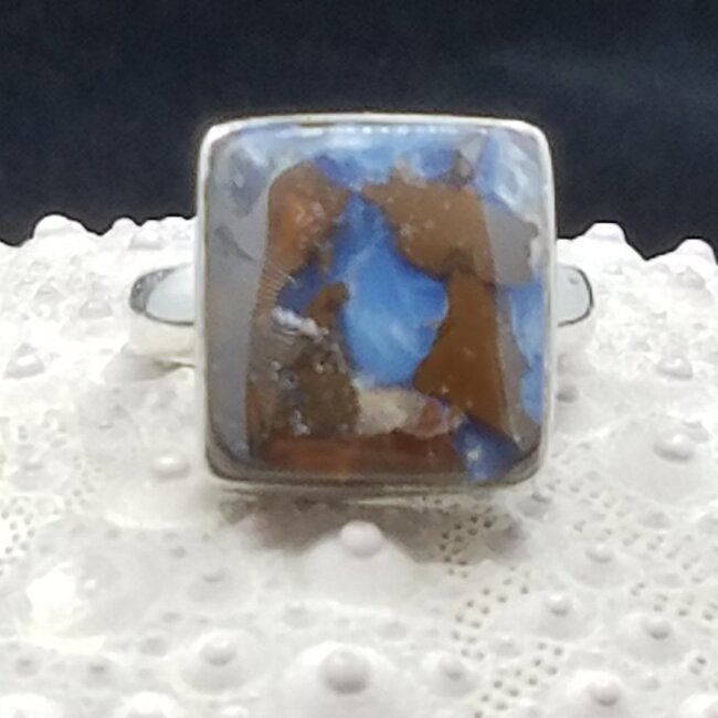 Boulder Opal Rings - Size 6.5 Square Bezel Set - Sterling Silver