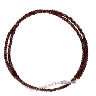 Garnet Beaded Necklace -16-18" Double Stranded - Faceted Sterling Silver Toggle Clasp