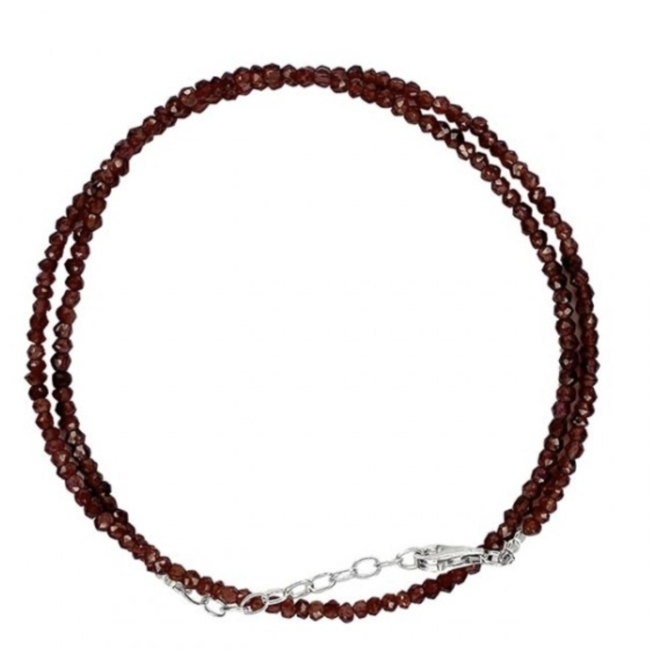 Garnet Beaded Necklace -16-18" Double Stranded - Faceted Sterling Silver Toggle Clasp