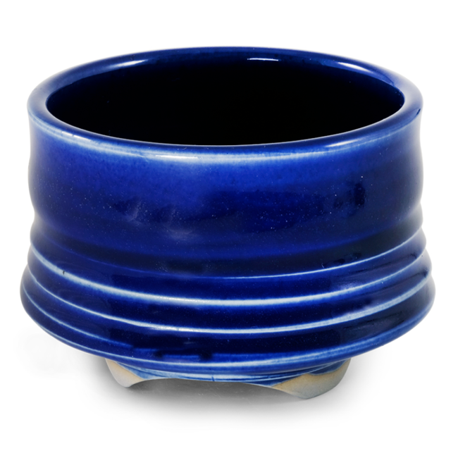 Incense Stick Burners Holders - Contour Colbalt Blue Ceramic Bowl with Powder Alter Ash