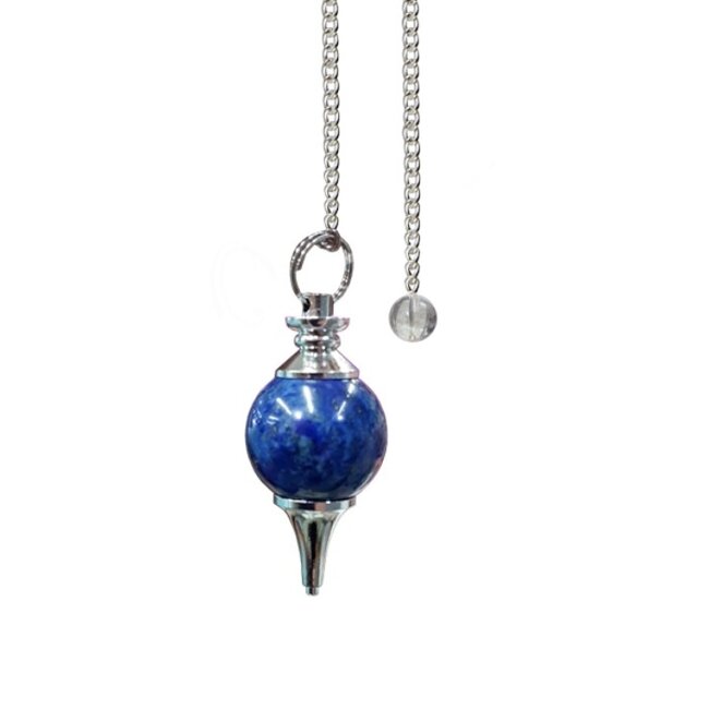 Lapis Lazuli Pendulums - Round Sephoroton Ball Dowsing Divination Silver Chain - Gemstone Crystal