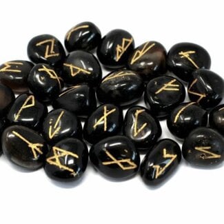 Black Agate Runes Set - Velvet Bag Divination Tool Elder Futhark Casting Nordic