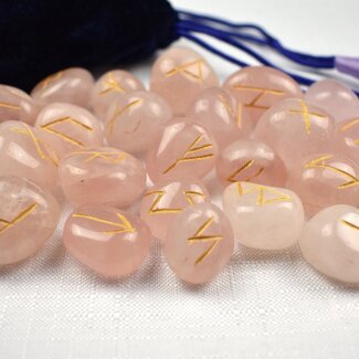 Runes Rose Quartz - Velvet Bag Divination Tool Elder Futhark Casting Nordic Set