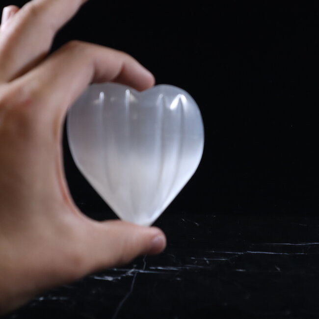 Selenite (Satin Spar Gypsum) Hearts - 3.5" Lines Striped Extra Large XL