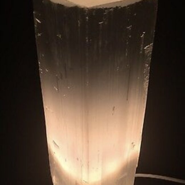 Selenite (Satin Spar Gypsum) Lamps Lights - 10" Polished Rectangular XL Extra Large (Cord & Bulb Included)