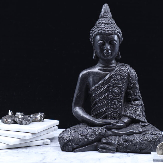 Shungite Sitting Meditating Buddha on Shungite Base - Large Statue Statuary Home Decor
