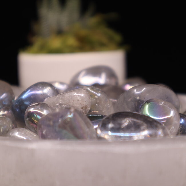Rainbow (Titanium) Blue Aura Clear Quartz - Tumbled
