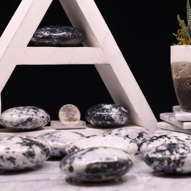 Black Tourmaline in Clear Quartz (Tourmalated Tourmalinated Rutilated Quartz) Palm Pillow Pocket Stone - XL Extra Large