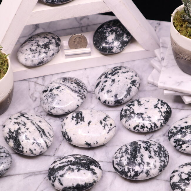 Black Tourmaline in Clear Quartz (Tourmalated Tourmalinated Rutilated Quartz) Palm Pillow Pocket Stone - XL Extra Large