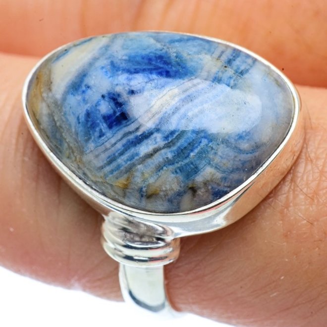 Blue Scheelite Ring - Size 8.75 - Sterling Silver