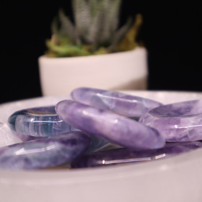 Rainbow Fluorite Worry (Thumb Fidget Relaxation Pocket) Stones - Large Oval