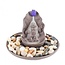 Backflow Reverse Incense Cone Burner - (Happy Buddha) on Ceramic Clay Plate & Stone-Set