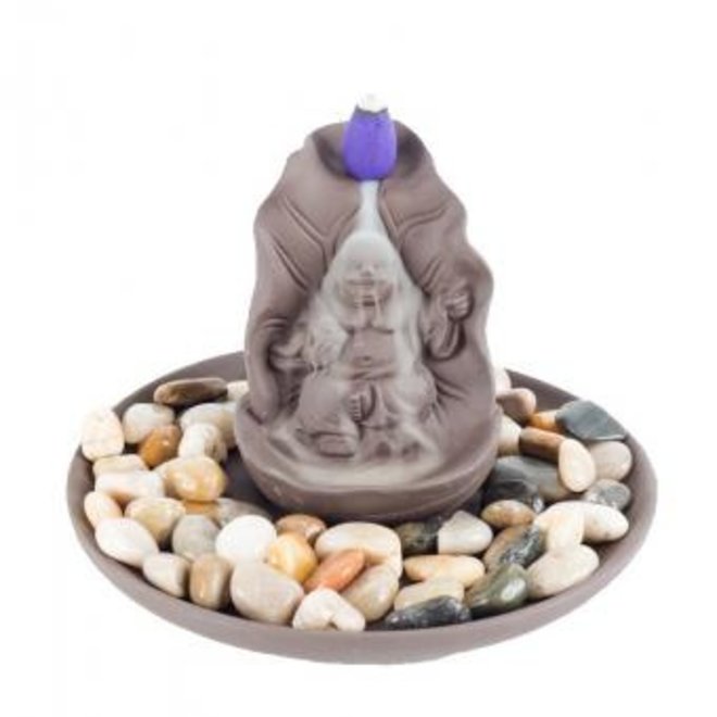 Happy Buddha on Clay Plate- Backflow Incense Cone Burner