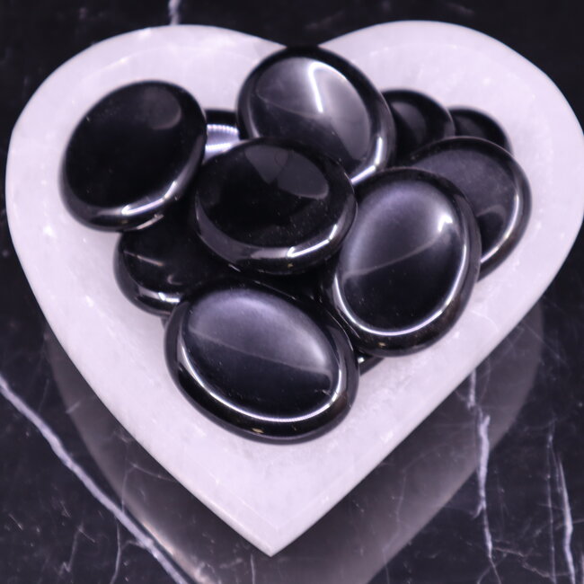 Black Obsidian Worry (Thumb Fidget Relaxation Pocket)  Stones - Large Oval
