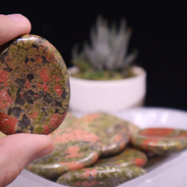 Unakite Jasper Worry (Thumb Fidget Relaxation Pocket) Stones - Large Oval