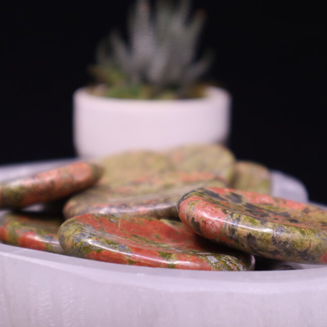 Unakite Jasper Worry (Thumb Fidget Relaxation Pocket) Stones - Large Oval