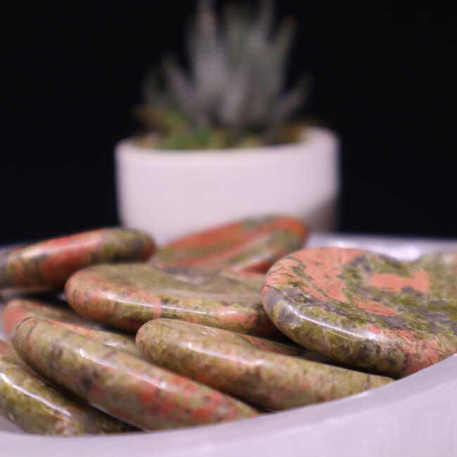 Unakite Jasper Worry (Thumb Fidget Relaxation Pocket) Stones - Large Oval