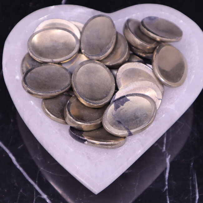 Pyrite with Black Magnetite Worry (Thumb Fidget Relaxation Pocket) Stones - Medium Oval