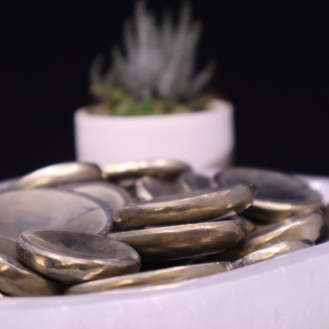 Pyrite with Black Magnetite Worry (Thumb Fidget Relaxation Pocket) Stones - Medium Oval