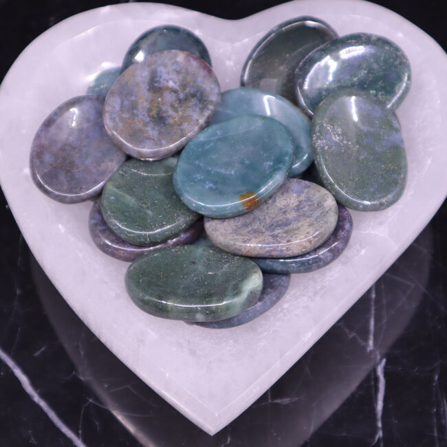 Moss Agate Worry (Thumb Fidget Relaxation Pocket) Stones  - Medium Oval