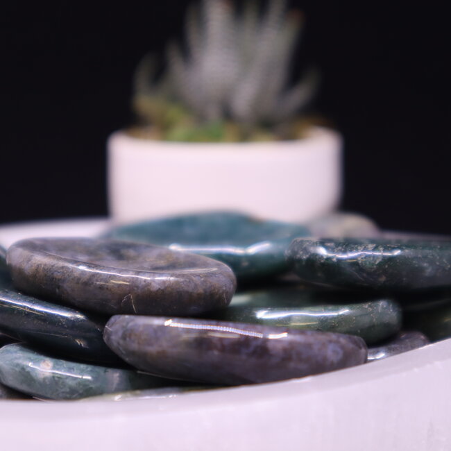 Moss Agate Worry (Thumb Fidget Relaxation Pocket) Stones  - Medium Oval