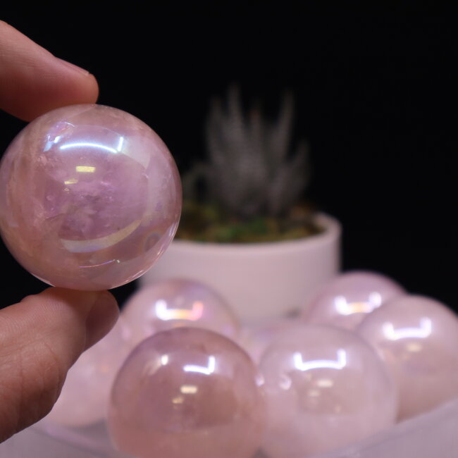 Aura Rose Quartz Sphere Orb - (35-40mm)