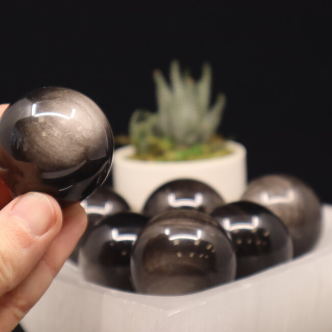 Silversheen (Silver Sheen) Obsidian Sphere Orb - 25mm
