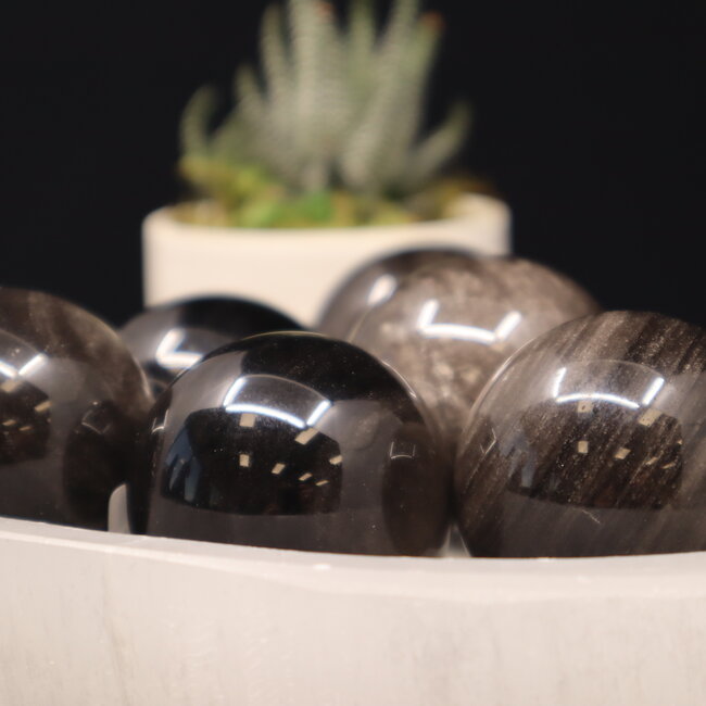 Silversheen (Silver Sheen) Obsidian Sphere Orb - 25mm