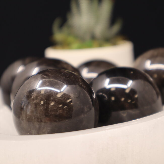 Silversheen (Silver Sheen) Obsidian Sphere Orb - 25mm