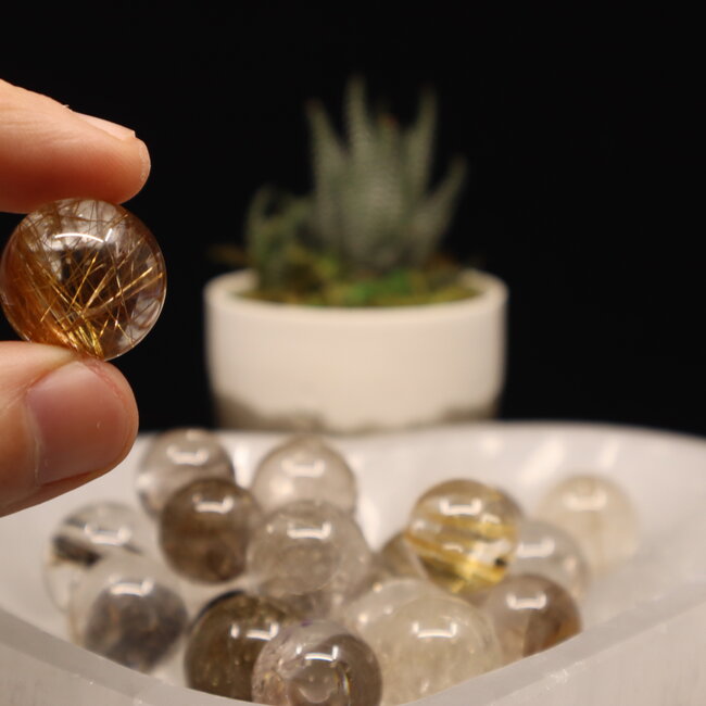 Gold (Golden Rutile Angel Venus Hair) Rutilated Quartz Sphere Orb (AAA Grade) - 15-20mm with Stand