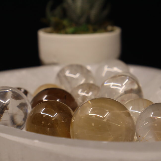 Gold (Golden Rutile Angel Venus Hair) Rutilated Quartz Sphere Orb (AAA Grade) - 15-20mm with Stand
