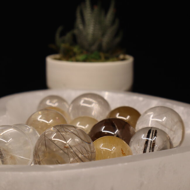 Gold (Golden Rutile Angel Venus Hair) Rutilated Quartz Sphere Orb (AAA Grade) - 15-20mm with Stand